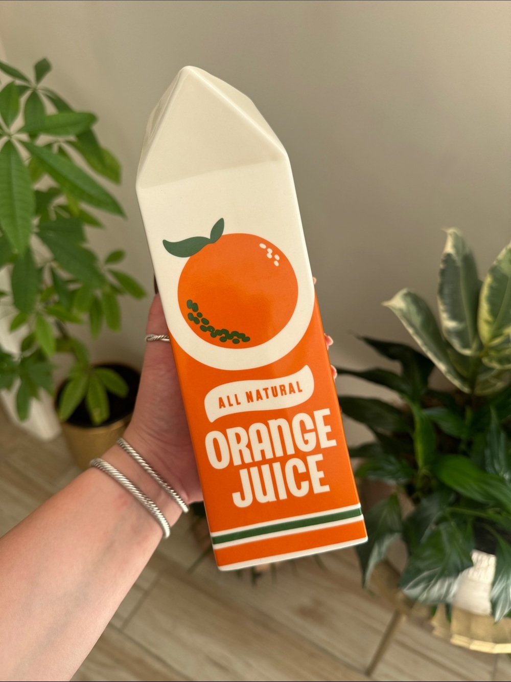 ban.do Orange Juice Carton Ceramic Vase Retro Kitsch Fruit Kitchen Decor